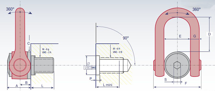 盧森堡DSS+C型旋轉吊環螺絲結構尺寸圖片