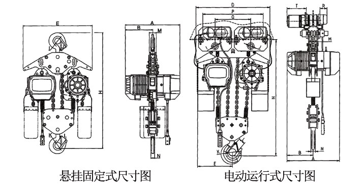 10噸環鏈電動葫蘆尺寸結構尺寸圖片