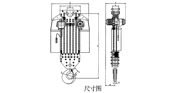 30噸單速環鏈電動葫蘆結構尺寸圖片