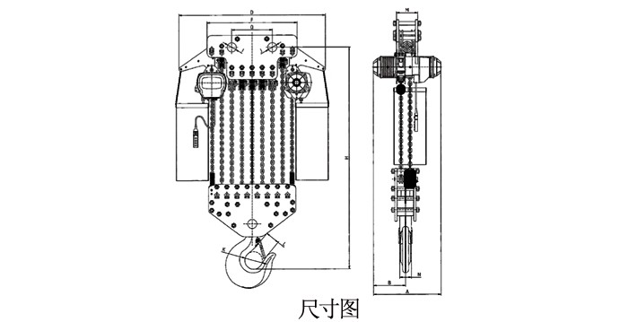 35噸電動葫蘆結構尺寸圖片