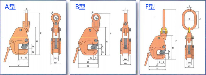 鷹牌GT型橫吊鋼板鉗結構尺寸圖片