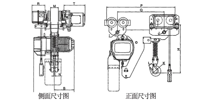 2噸低凈空環鏈電動葫蘆結構尺寸圖片