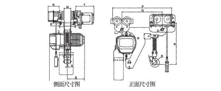 5T超低環鏈電動葫蘆結構尺寸圖片