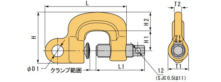 世霸SJC螺旋式鎖緊吊夾具結構尺寸圖片