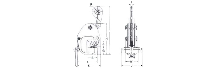 鷹牌GC型橫向起吊用夾鉗結構尺寸圖片