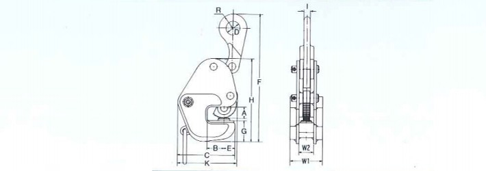 GD型鷹牌橫吊鋼板鉗結構尺寸圖片