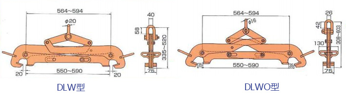 鷹牌DLW?DLWO型圓鐵桶用夾鉗結構尺寸圖片