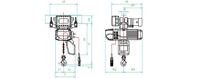 GEN\DEX-M型環鏈電動葫蘆結構尺寸圖片