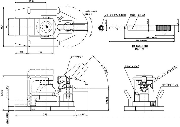 GB-60低型爪式千斤頂結構尺寸圖片