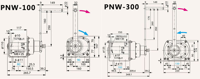 FUJI PNW型手搖絞盤(pán)尺寸圖